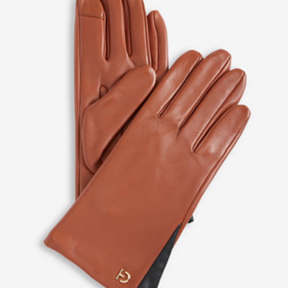 Cole Haan Wool Backed & Leather Tech Gloves in Teak NWT $98